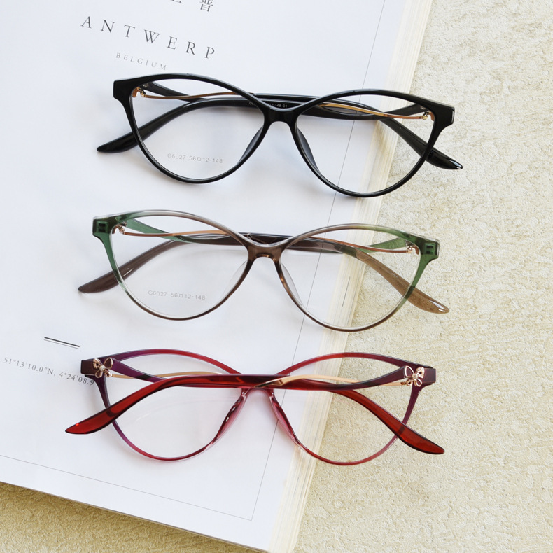 新款TR90猫形近视眼镜框潮女网红个性拼色平光镜架可配度数